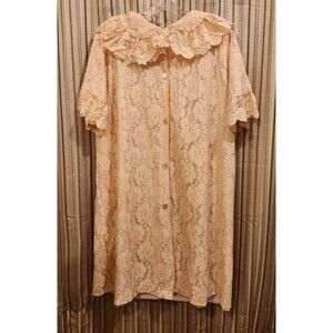 1950s vintage Aristocraft lace night robe M  Peach w/ pink lining.